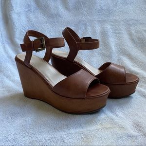 Brown Ankle Strap Platform Wedges
